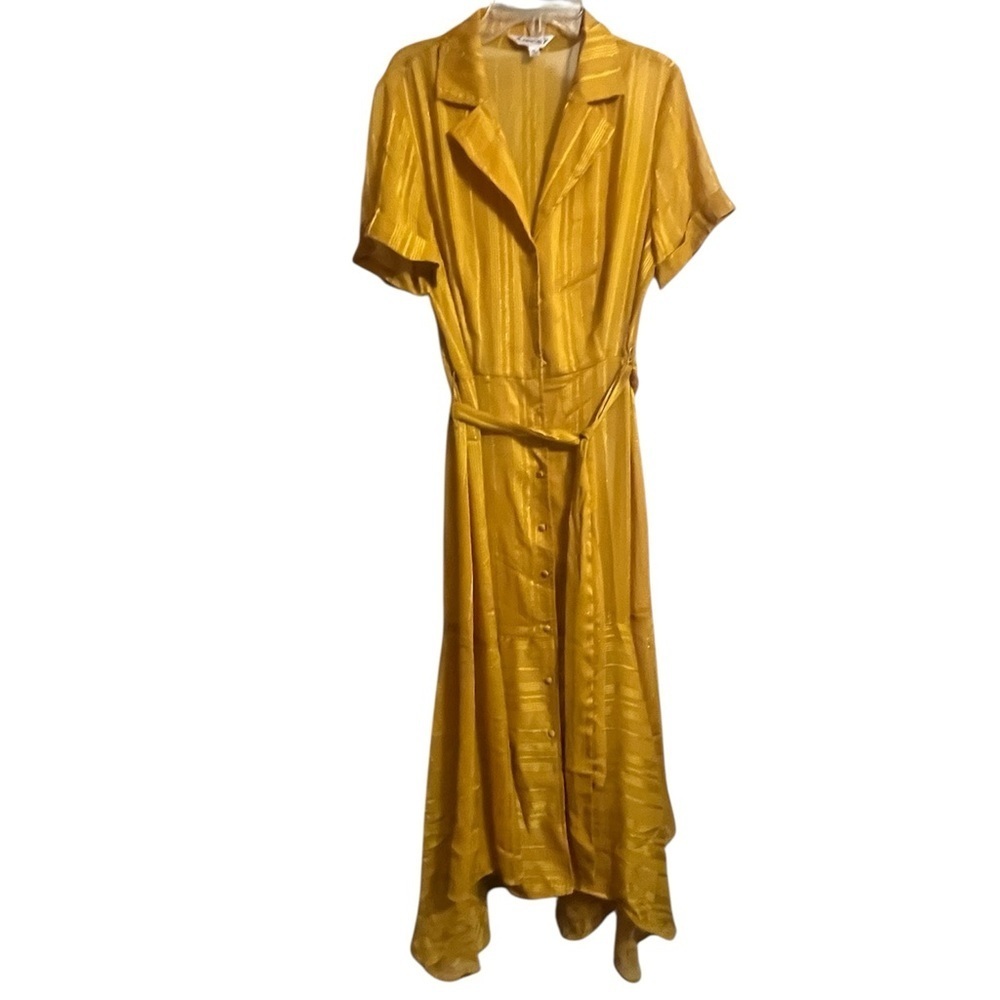 NWT Nanette Lepore Sheer Gold Sz 8 Shimmer Flowing button up belted Maxi dress - Picture 1 of 8